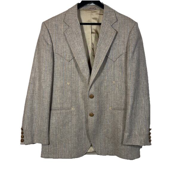 Tan Sport Coat Western Collection Kenny Rogers Jacket 40R Striped Vintage USA - Picture 1 of 13